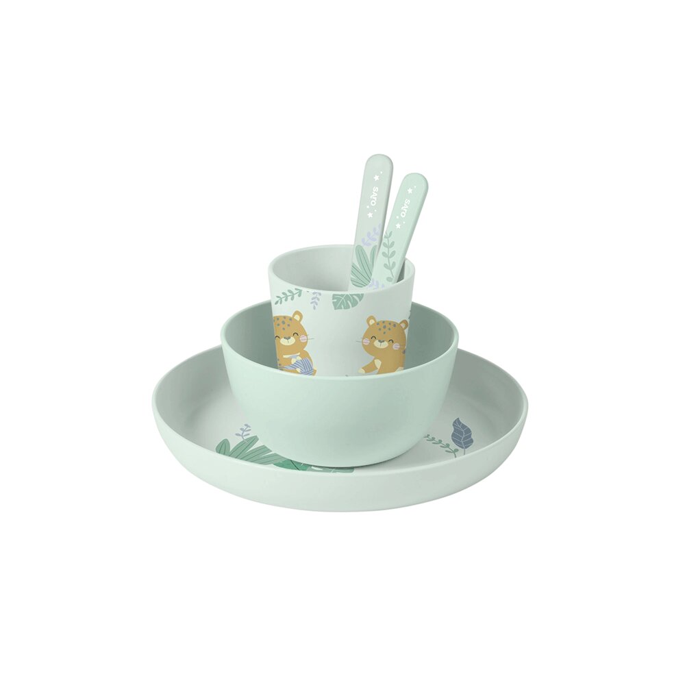 Saro Baby Set complet de masa cu 5 piese Jungle Cheetahs mint