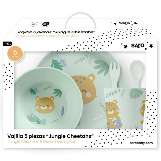 Saro Baby Set complet de masa cu 5 piese Jungle Cheetahs mint