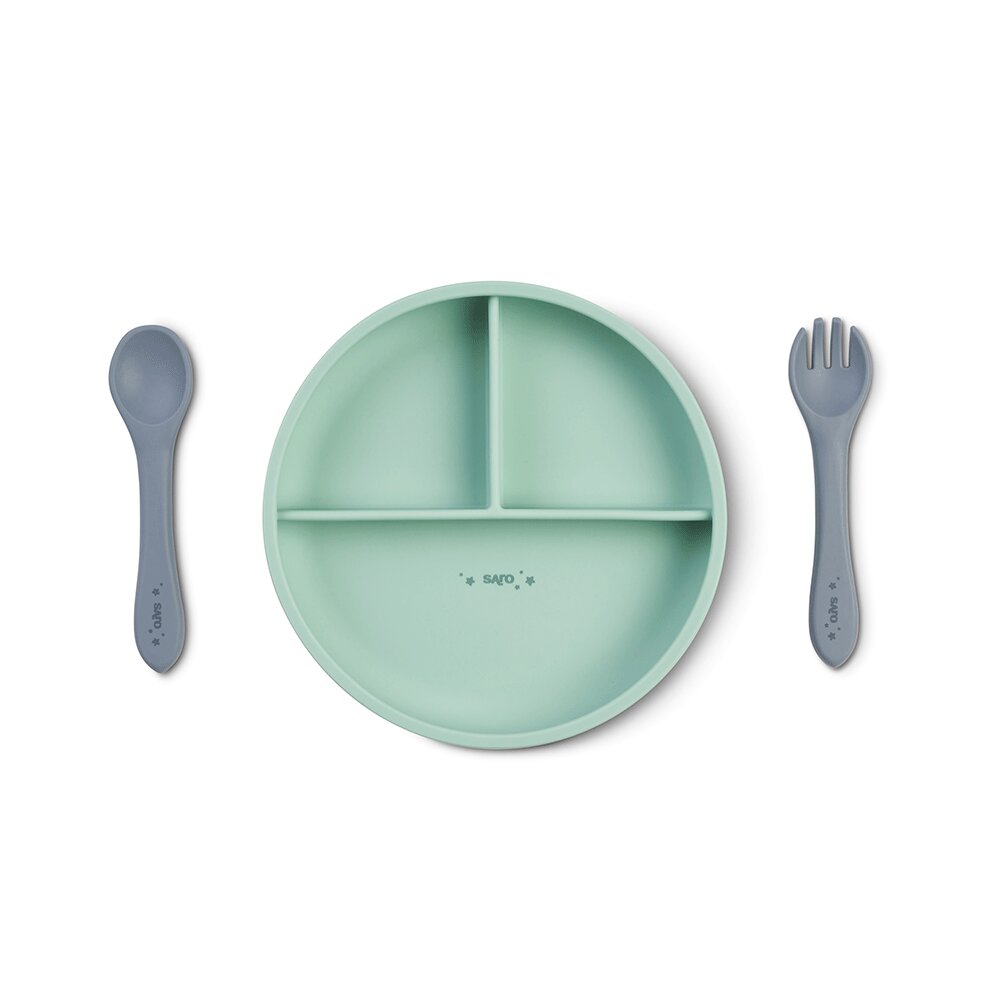 Saro Baby Set diversificare cu 4 piese din silicon Food Fun mint