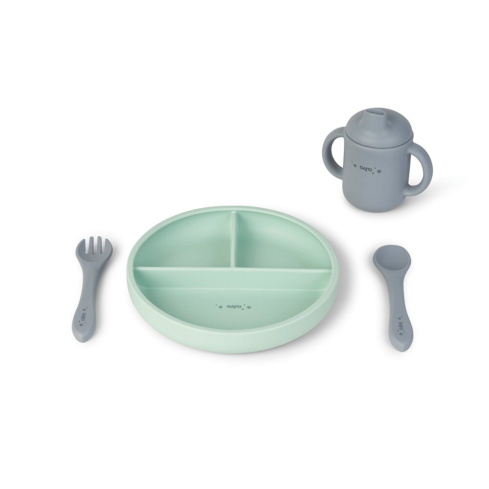 Saro Baby Set diversificare cu 4 piese din silicon Food Fun mint
