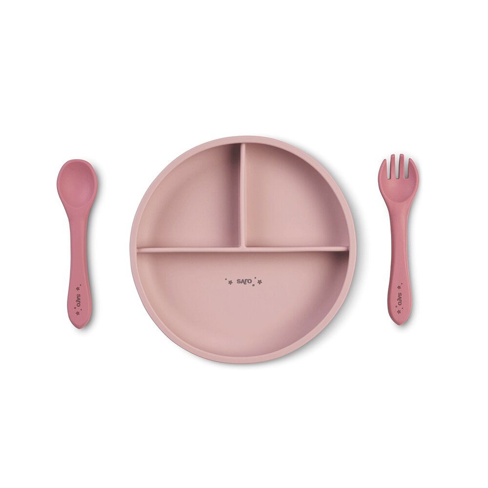 Saro Baby Set diversificare cu 4 piese din silicon Food Fun pink