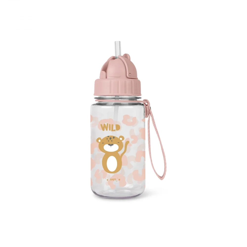 Saro Baby Sticla de apa pentru copii Saro Born to be wild 400 ml cu pai din silicon retractabil anti-picurare din tritan fara BPA