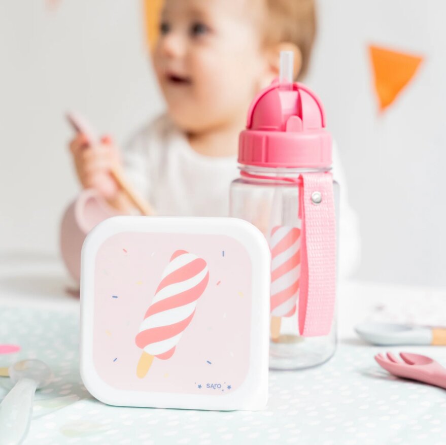 Saro Baby Sticla de apa pentru copii Saro Ice Cream 400 ml cu pai din silicon retractabil anti-picurare din tritan fara BPA