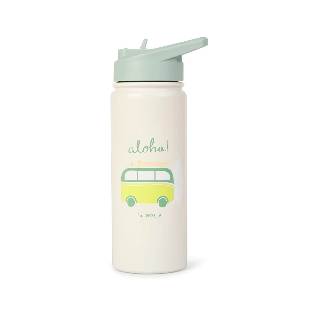 Saro Baby Sticla termica Premium pentru copii Saro Aloha 500 ml otel inoxidabil 304 fara BPA anti-condens 12h cu pai retractabil si capac etans