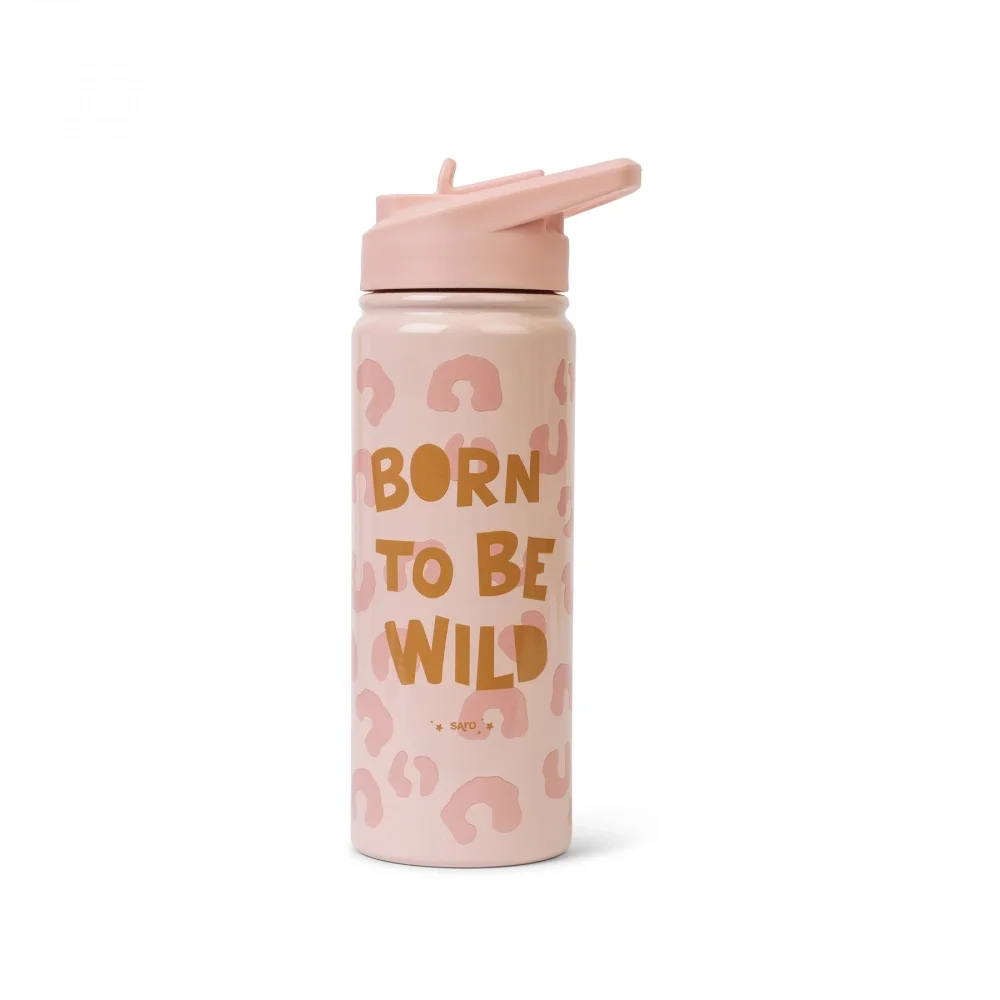 Saro Baby Sticla termica Premium pentru copii Saro Born to be wild 500 ml otel inoxidabil 304 fara BPA anti-condens 12h cu pai retractabil si capac etans