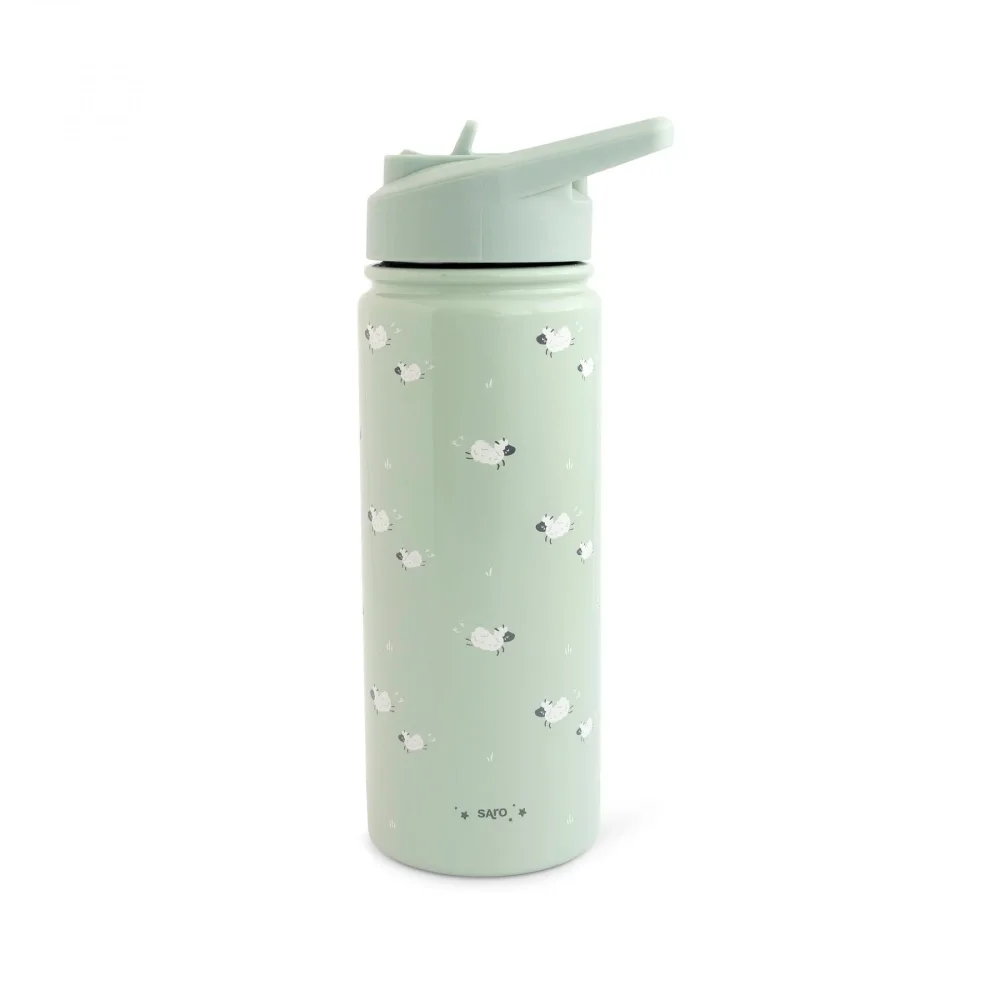 Saro Baby Sticla termica Premium pentru copii Saro Funny Farm 500 ml otel inoxidabil 304 fara BPA anti-condens 12h cu pai retractabil si capac etans