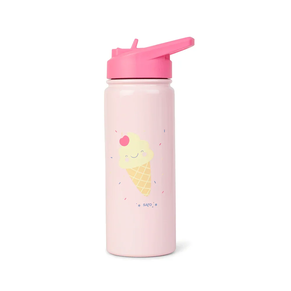Saro Baby Sticla termica Premium pentru copii Saro Ice Cream 500 ml otel inoxidabil 304 fara BPA anti-condens 12h cu pai retractabil si capac etans