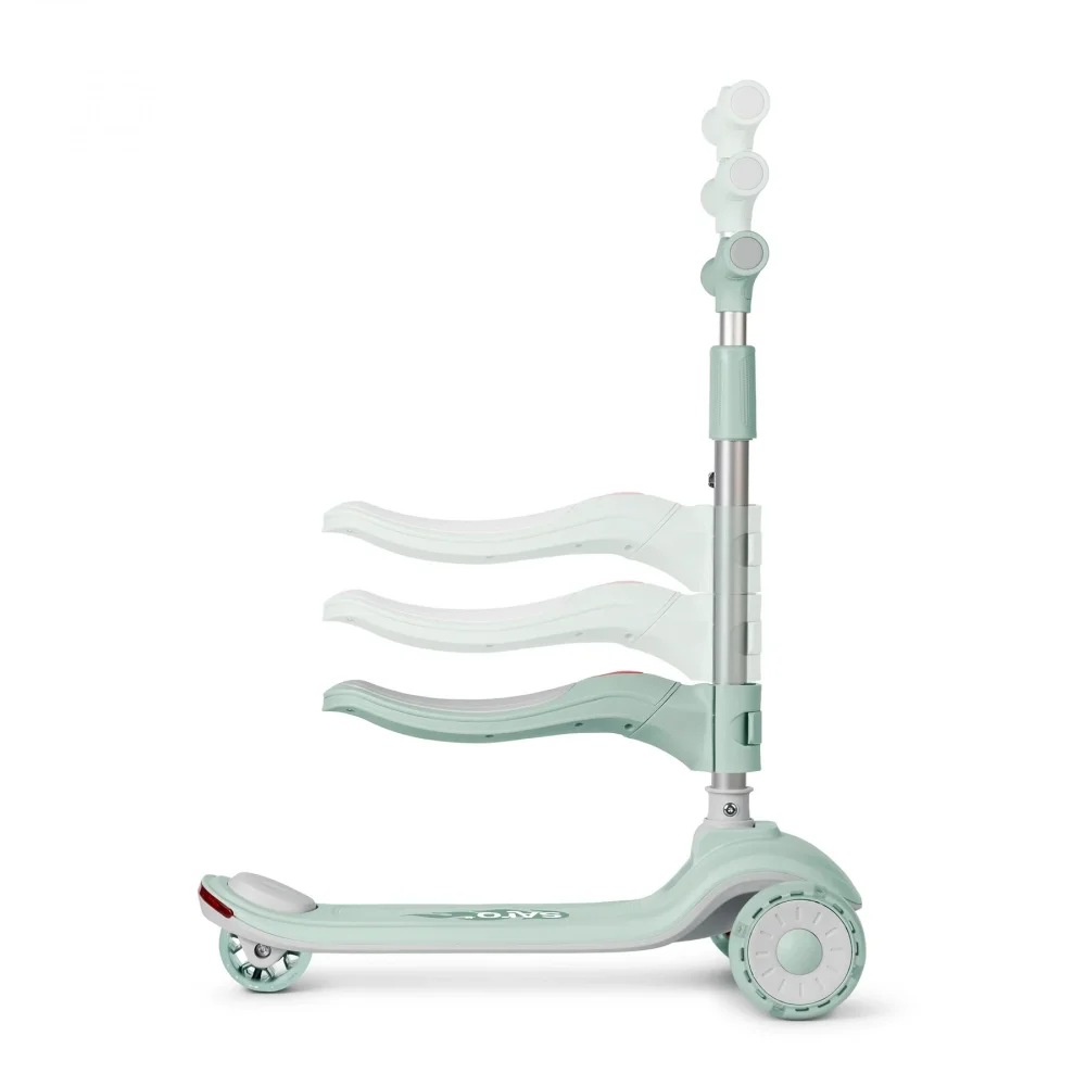 Saro Baby Trotineta evolutiva 2 in 1 Saro Cool Rider mint pliabila cu scaunel bluetooth difuzor roti LED si frana spate pentru copii 12 luni+ greutatea admisa 50 kg