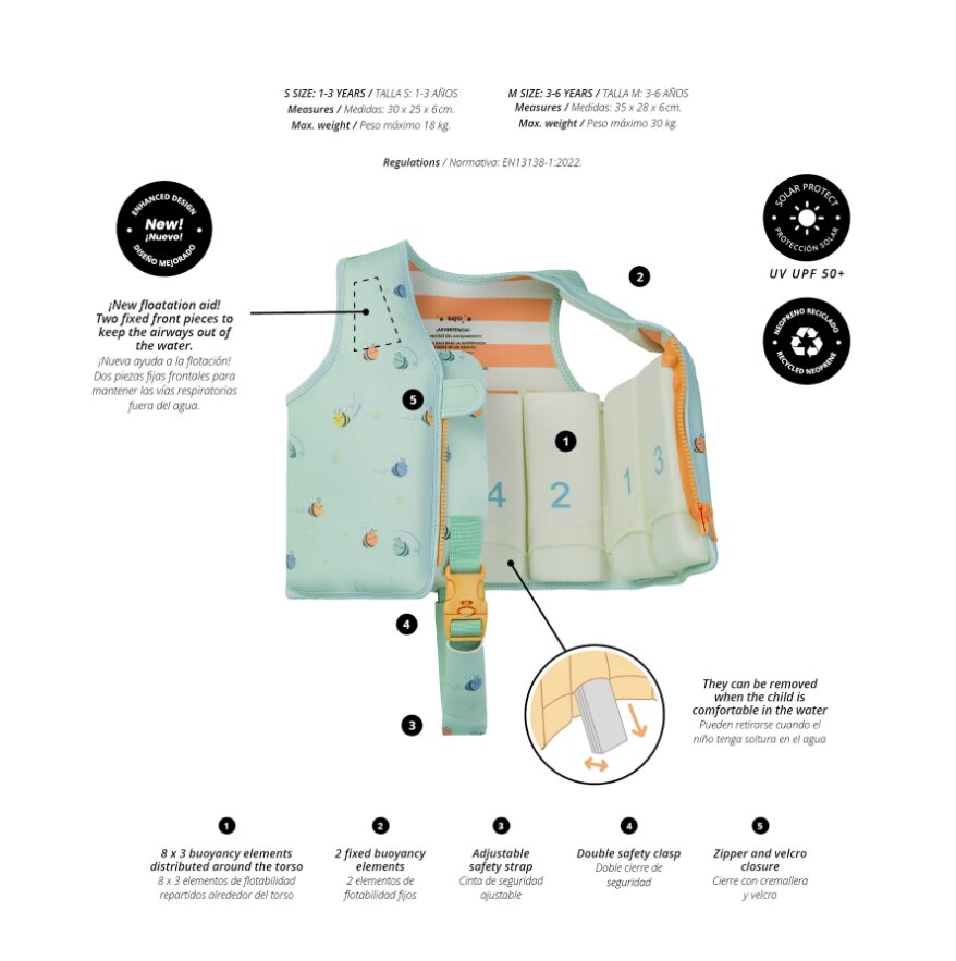 Saro Baby Vesta de inot pentru copii cu protectie UV UPF 50+ Be Happy by Saro M 3-6 ani