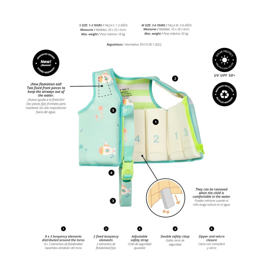Saro Baby Vesta de inot pentru copii cu protectie UV UPF 50+ Jeallyfish by Saro M 3-6 ani