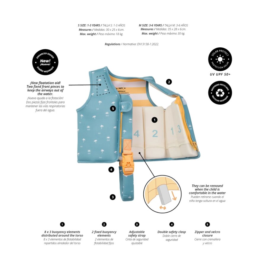 Saro Baby Vesta de inot pentru copii cu protectie UV UPF 50+ Sea la Vie by Saro M 3-6 ani