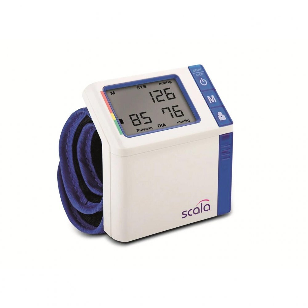 SCALA Tensiometru digital automat pentru incheietura ultra-subtire 2x50 memorii indicator OMS detectie aritmii