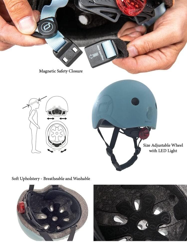 SCOOT AND RIDE Casca de protectie pentru copii cu sistem de reglare magnetic si LED Mocha S-M 51-55 cm 3 ani+