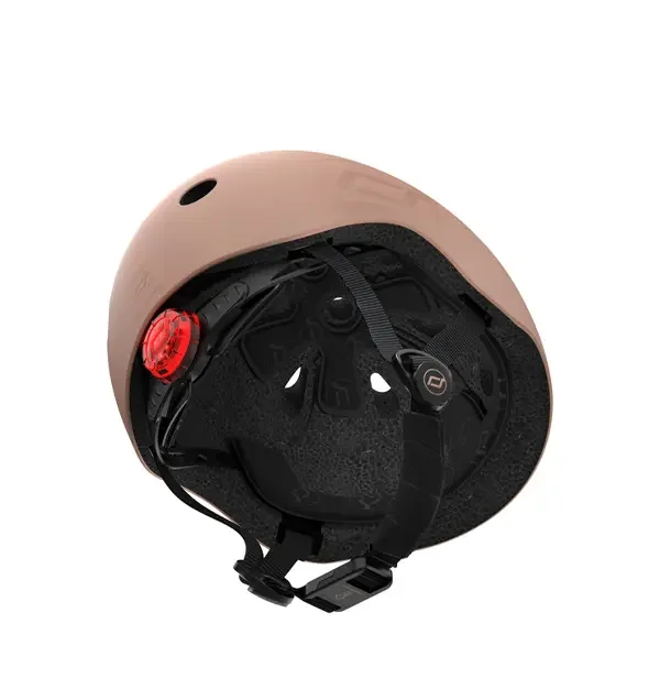 SCOOT AND RIDE Casca de protectie pentru copii cu sistem de reglare magnetic si LED Mocha S-M 51-55 cm 3 ani+