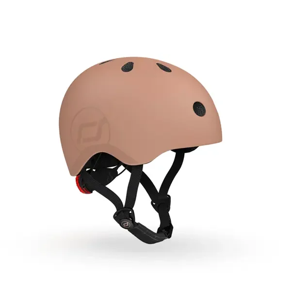 SCOOT AND RIDE Casca de protectie pentru copii cu sistem de reglare magnetic si LED Mocha S-M 51-55 cm 3 ani+