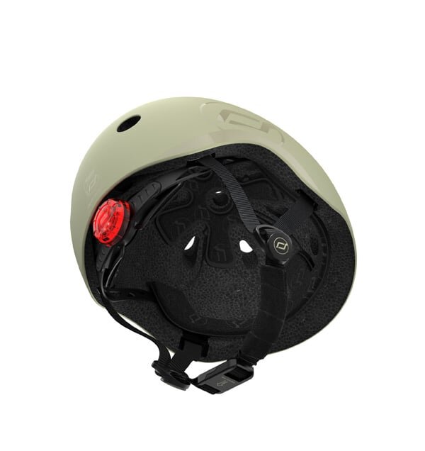 SCOOT AND RIDE Casca de protectie pentru copii cu sistem de reglare magnetic si LED Olive S-M 51-55 cm 3 ani+