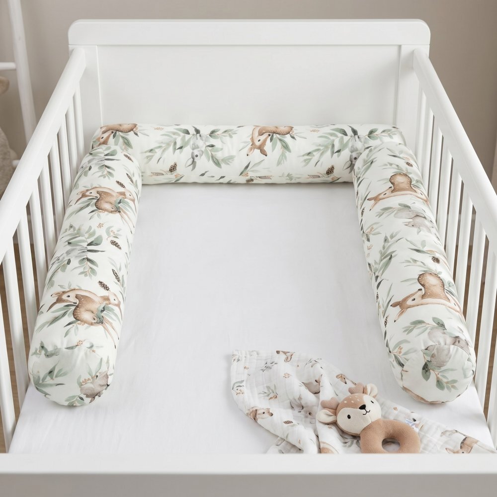 Sensillo Aparatoare laterala modulara pentru patut copii Caprioare 3x60 cm tip rulouhusa din bumbac umplutura antialergica