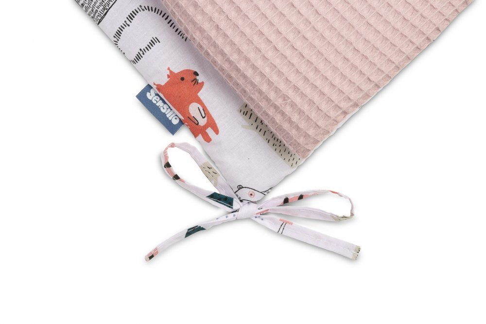 Sensillo Aparatoare pentru patut Waffle Fox Pink 180x30cm cu doua fete din bumbac umplutura antialergicaprindere cu panglici