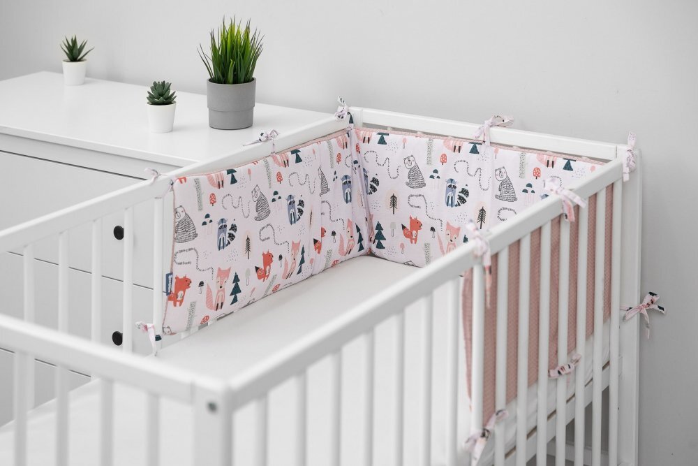Sensillo Aparatoare pentru patut Waffle Fox Pink 180x30cm cu doua fete din bumbac umplutura antialergicaprindere cu panglici