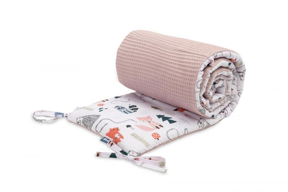 Sensillo Aparatoare pentru patut Waffle Fox Pink 180x30cm cu doua fete din bumbac umplutura antialergicaprindere cu panglici