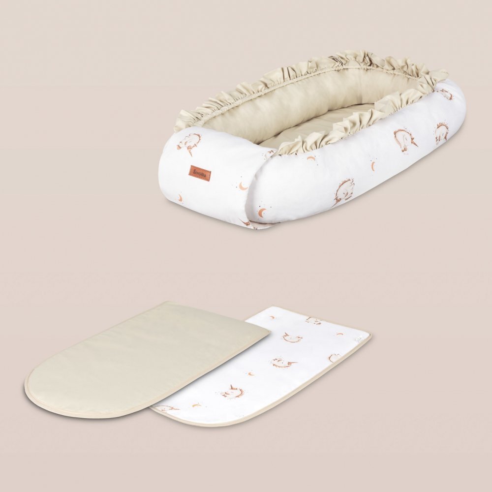 Sensillo Babynest pentru nou nascut Forest Beige 80x45 cm cu doua fetematerial din bumbac 100saltea moale detasabilareglare cu snur