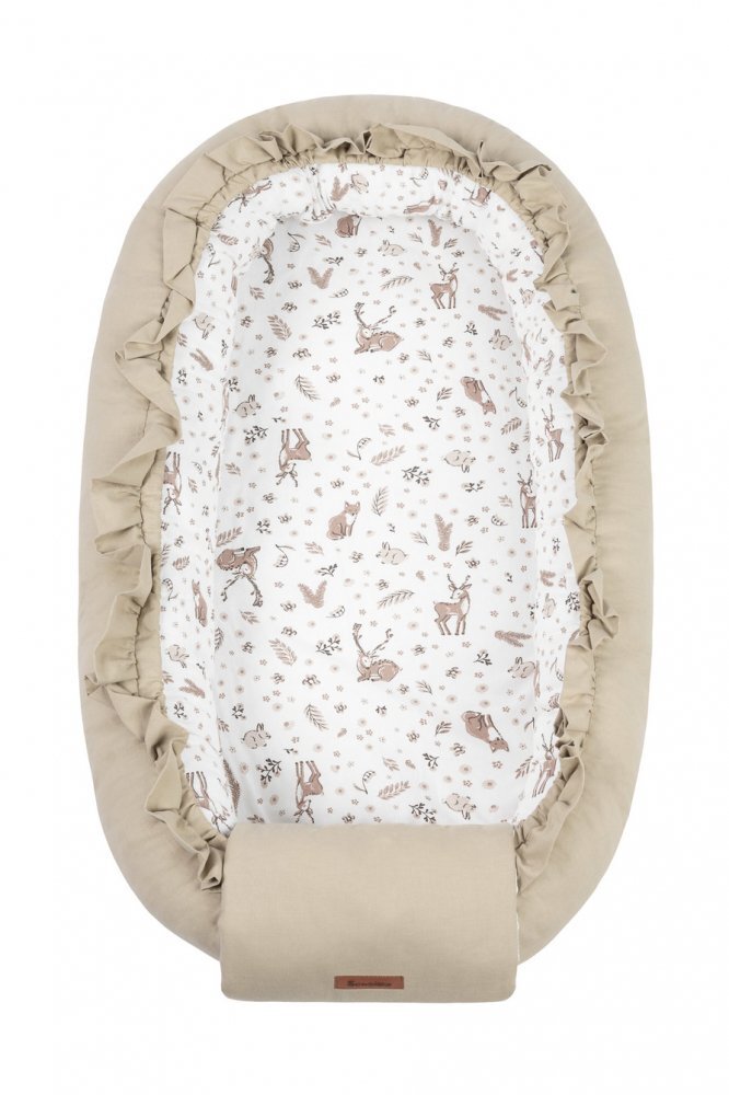 Sensillo Babynest pentru nou nascut Forest Beige 80x45 cm cu doua fetematerial din bumbac 100saltea moale detasabilareglare cu snur