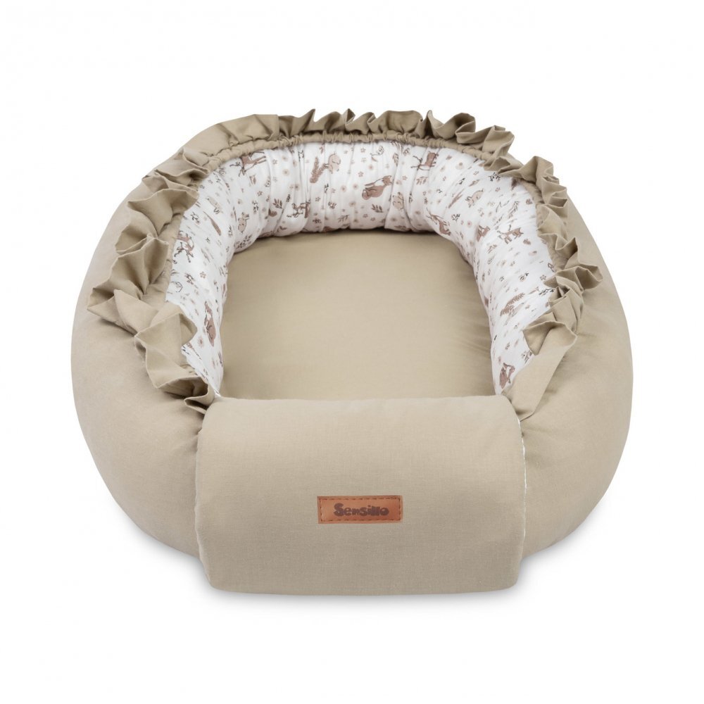 Sensillo Babynest pentru nou nascut Forest Beige 80x45 cm cu doua fetematerial din bumbac 100saltea moale detasabilareglare cu snur