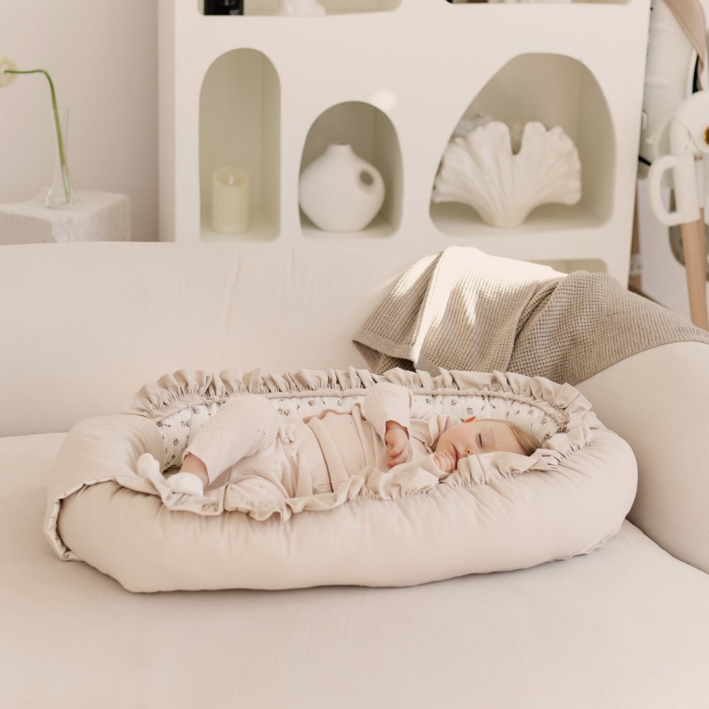 Sensillo Babynest pentru nou nascut Forest Beige 80x45 cm cu doua fetematerial din bumbac 100saltea moale detasabilareglare cu snur
