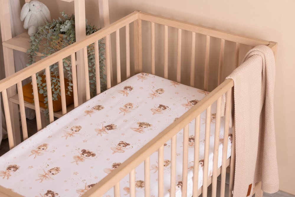 Sensillo Cearceaf imprimat Ballerina Pink pentru saltea copii 120x60 cmbanda elastica de fixarematerial din bumbac 100