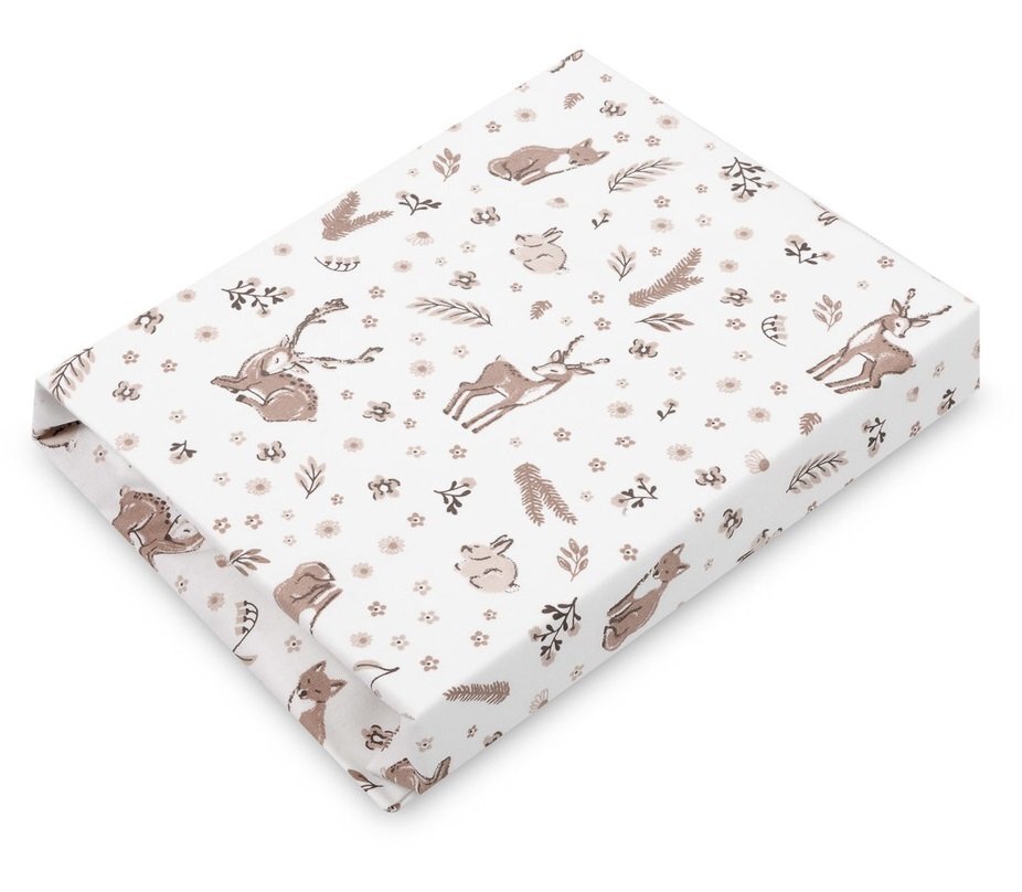 Sensillo Cearceaf imprimat Forest Beige pentru saltea copii 120x60 cmbanda elastica de fixarematerial din bumbac 100