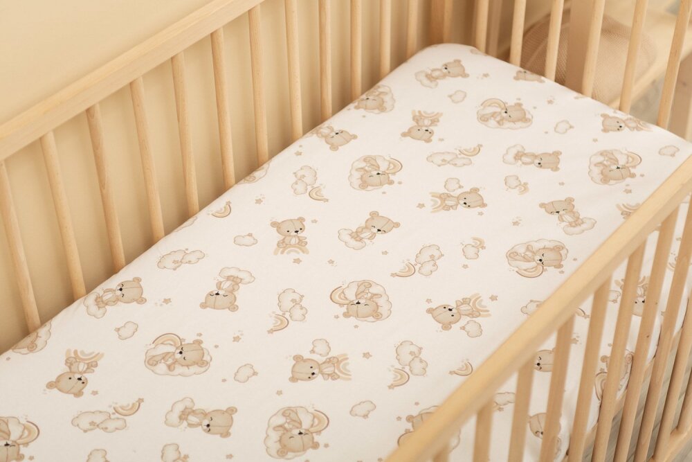 Sensillo Cearceaf imprimat Rainbow Teddy pentru saltea copii 120x60 cmbanda elastica de fixarematerial din bumbac 100