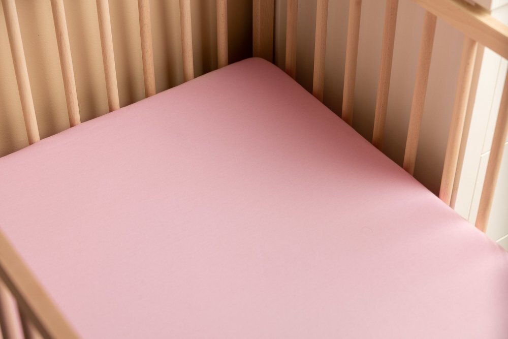 Sensillo Cearsaf din bumbac Jersey Deluxe Roz 120x60 cm cu elastic roata