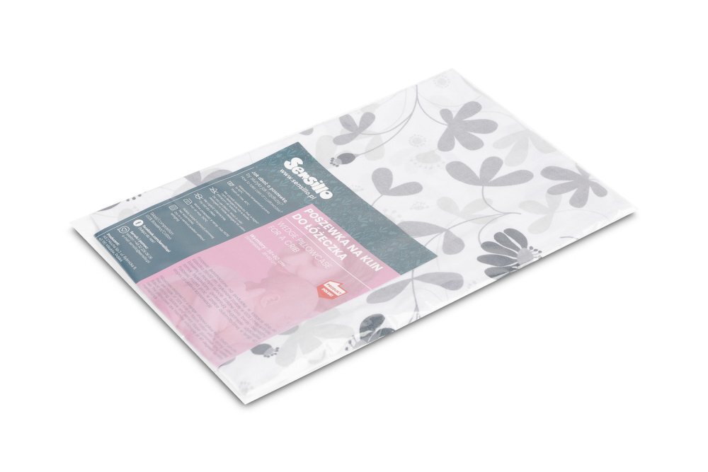 Sensillo Husa pentru perna cu plan inclinat 38x60 cm Frunze gri inchidere cu fermoar material bumbac