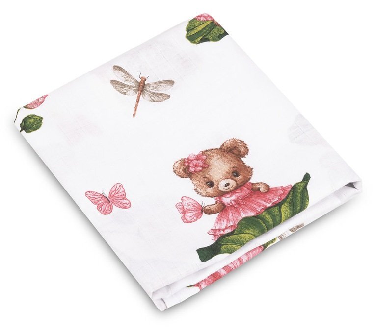 Sensillo Paturica multifunctionala pentru copii imprimeu Ursuleti roz 120x120 cm din muselina tesatura usoara din bumbacutilizare caruciorpatutscaun automaterial respirabil