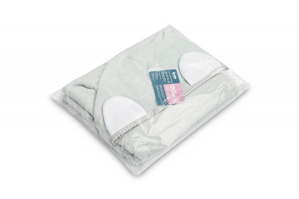 Sensillo Poncho de baie pentru copii Grey cu gluga si urechiuse decorativematerial bumbac inchidere cu capsedimensiune 55x60 cm