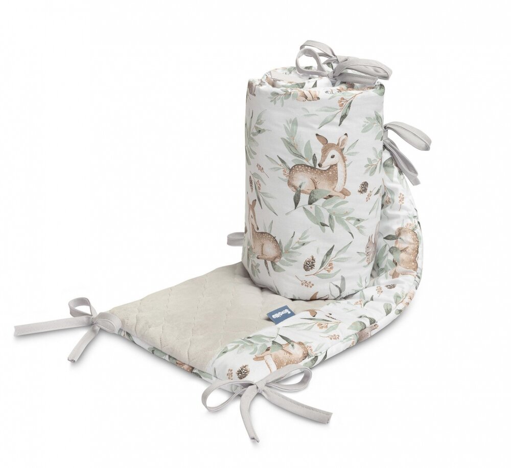 Sensillo Protectie laterala patut Karo Deers 180x30 cm cu doua fetesuprafata din bumbac imprimatplusumplutura antialergicaprindere cu panglici