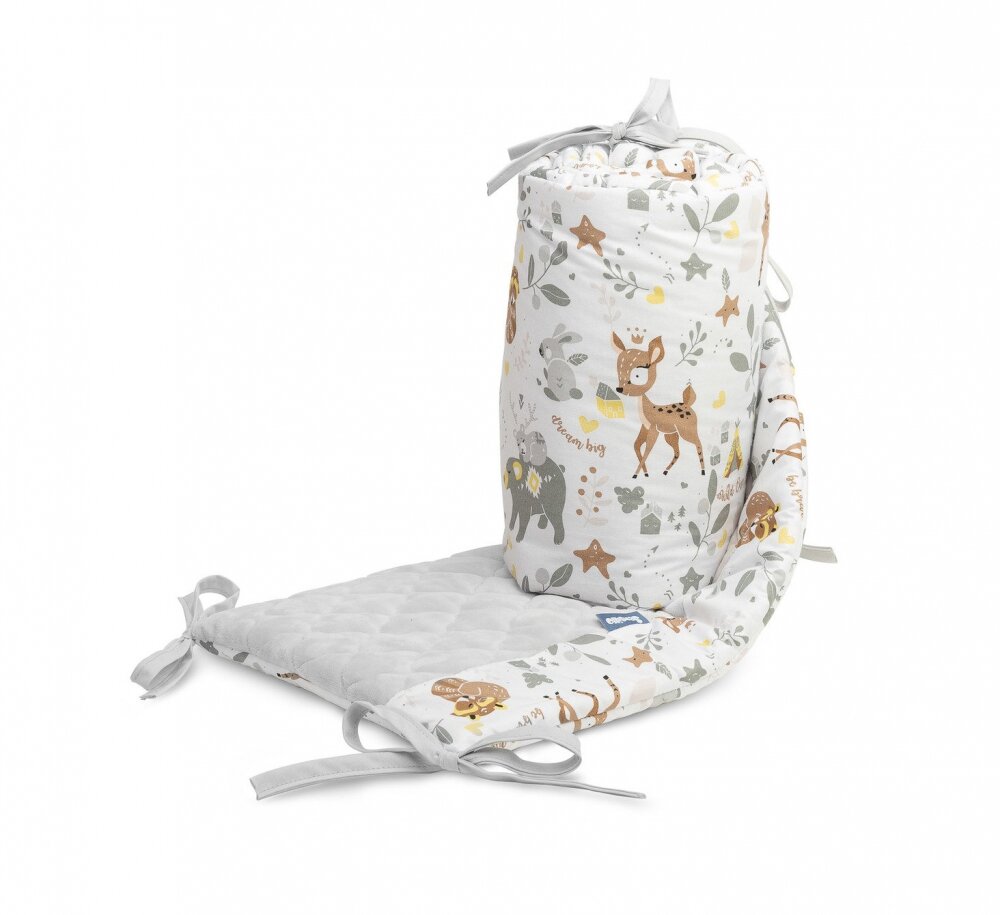 Sensillo Protectie laterala patut Karo Forest 180x30 cm cu doua fetesuprafata din bumbac imprimatplus umplutura antialergicaprindere cu panglici
