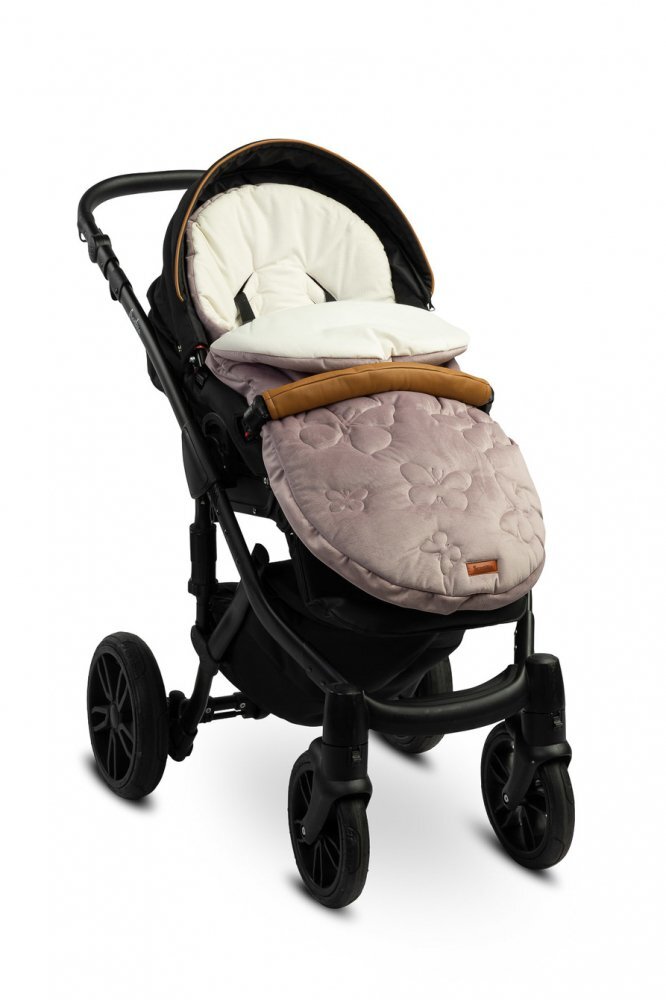 Sensillo Saculet de iarna Riviera Pink 95x45 cm compatibil caruciorlandousanie material matlasat elegant din catifea orificii pentru centuri siguranta acces cu fermoar