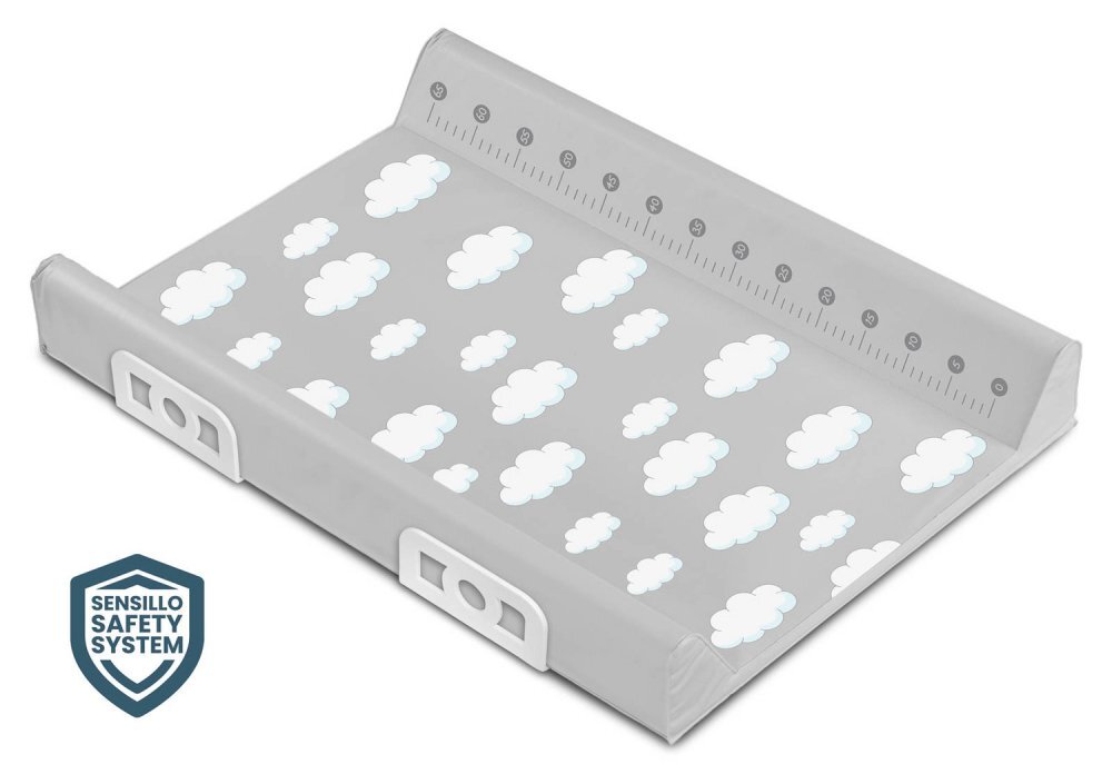Sensillo Saltea de infasat 70x50 cm cu intarituraaccesorii montaj pe patutmargine de protectie antirasturnaresuprafata impermeabila si taliometru Clouds Grey