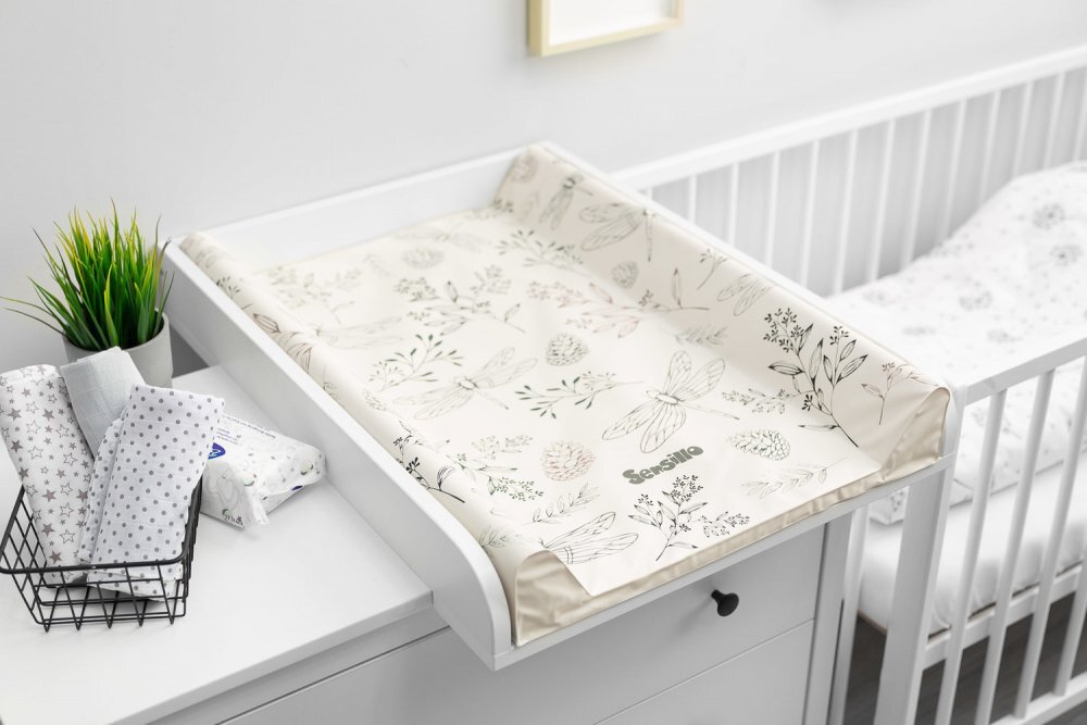 Sensillo Saltea de infasat moale Platinum Botanical Beige 70x49 cm margine de protectie antirasturnare taliometru incorporat si suprafata impermeabila