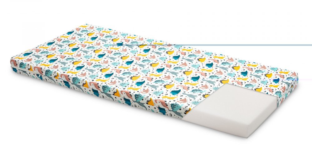 Sensillo Saltea din spuma 120x60x6 cm Dino pentru patut copii traditionalpliabil grad de duritate medie H1-H2 husa detasabila cu fermoar