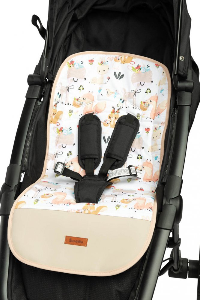 Sensillo Saltea pentru carucior Picnic Beige 80x40 cm cu doua fete BumbacCatifeaSuport picioare din piele ecologica usor de curatatOrificii pentru centuri siguranta