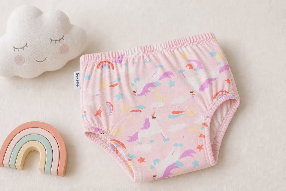 Sensillo Set 3 Chilotei de tranzitie de la scutec la olita Unicorn and Bunny din bumbac moalestrat absorbant circumferinta talie copil maxim 48 cm