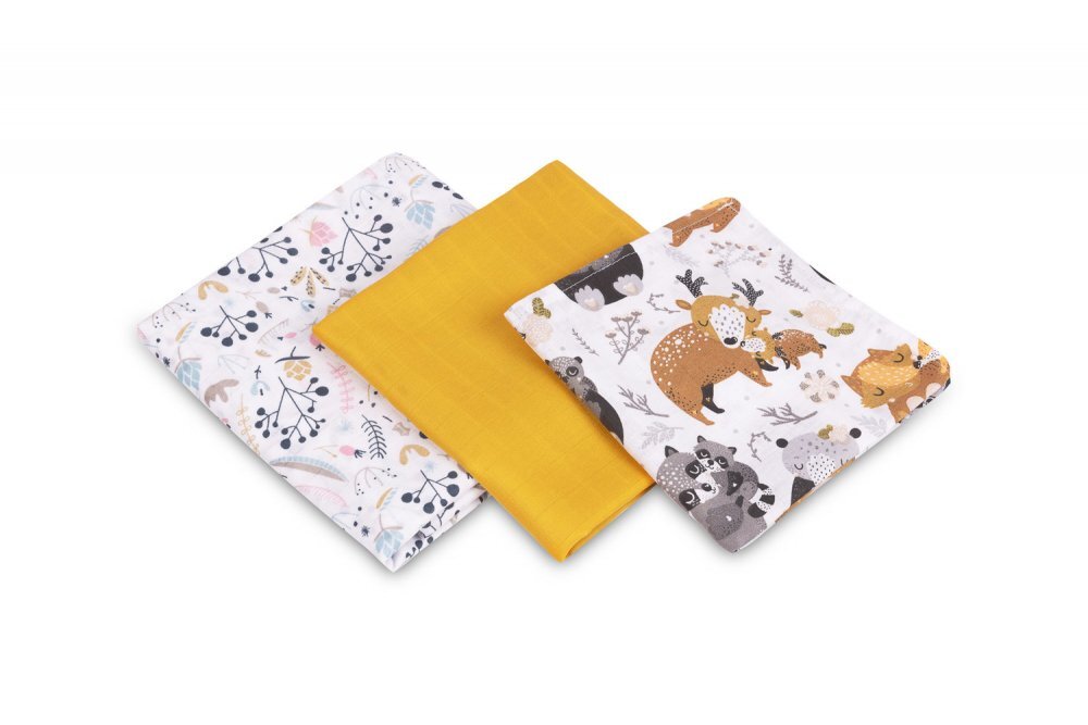 Sensillo Set 3 piese pentru bebelusi din muselina Trio Forest EG-0104 cu paturicascutec si prosopel 120x120 cm60x80 cm38x38 cmmaterial bumbac moale si absorbant