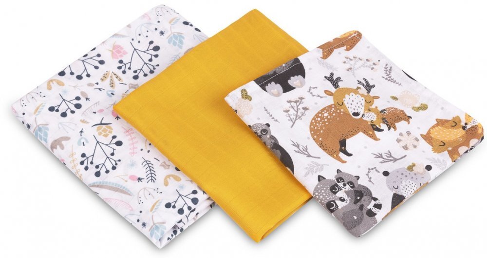 Sensillo Set 3 piese pentru bebelusi din muselina Trio Forest EG-0104 cu paturicascutec si prosopel 120x120 cm60x80 cm38x38 cmmaterial bumbac moale si absorbant