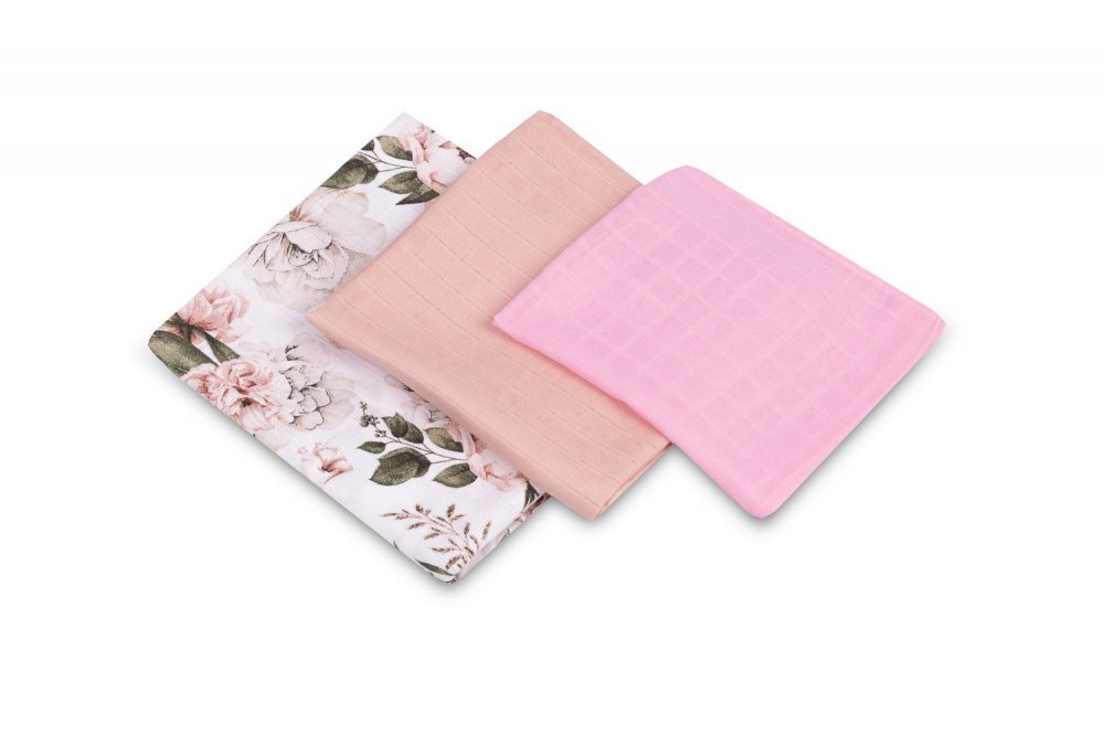 Sensillo Set 3 piese pentru bebelusi din muselina Trio Pink EG-0102 cu paturicascutec si prosopel 120x120 cm60x80 cm38x38 cmmaterial bumbac moale si absorbant