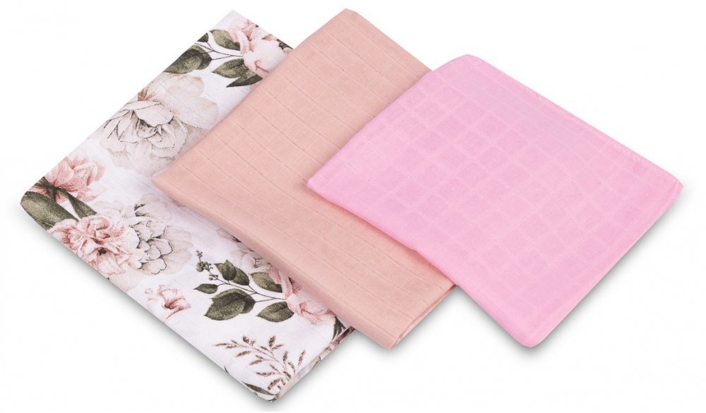 Sensillo Set 3 piese pentru bebelusi din muselina Trio Pink EG-0102 cu paturicascutec si prosopel 120x120 cm60x80 cm38x38 cmmaterial bumbac moale si absorbant