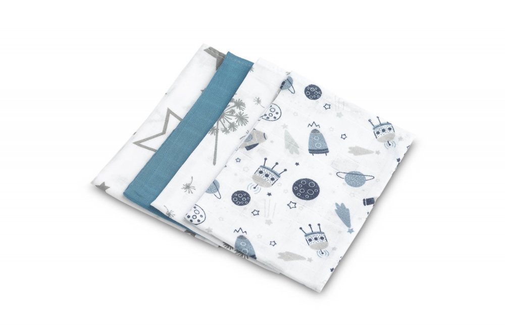 Sensillo Set 4 mini prosopele Spit Up Blue 35x35 cm din muselinatesatura din bumbac delicat