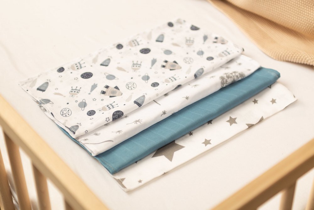 Sensillo Set 4 mini prosopele Spit Up Blue 35x35 cm din muselinatesatura din bumbac delicat
