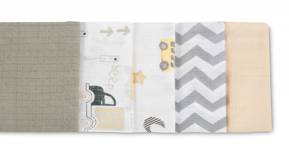 Sensillo Set 5 scutece multifunctionale Cars Beige 70x80 cm din muselina 100 bumbacsuprafata texturatamoale si absorbanta